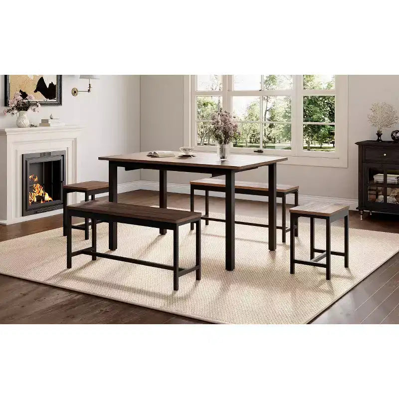 Set tavolo da pranzo allungabile, rettangolare, nero/marrone, 4-6 posti