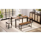 Set tavolo da pranzo allungabile, rettangolare, nero/marrone, 4-6 posti