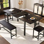 Set tavolo da pranzo allungabile, rettangolare, nero/marrone, 4-6 posti