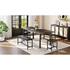 Set tavolo da pranzo allungabile, rettangolare, nero/marrone, 4-6 posti