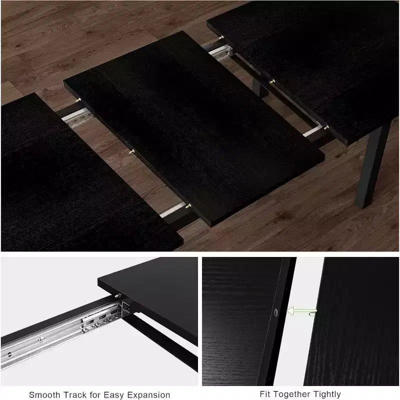 Set tavolo da pranzo allungabile, rettangolare, nero/marrone, 4-6 posti