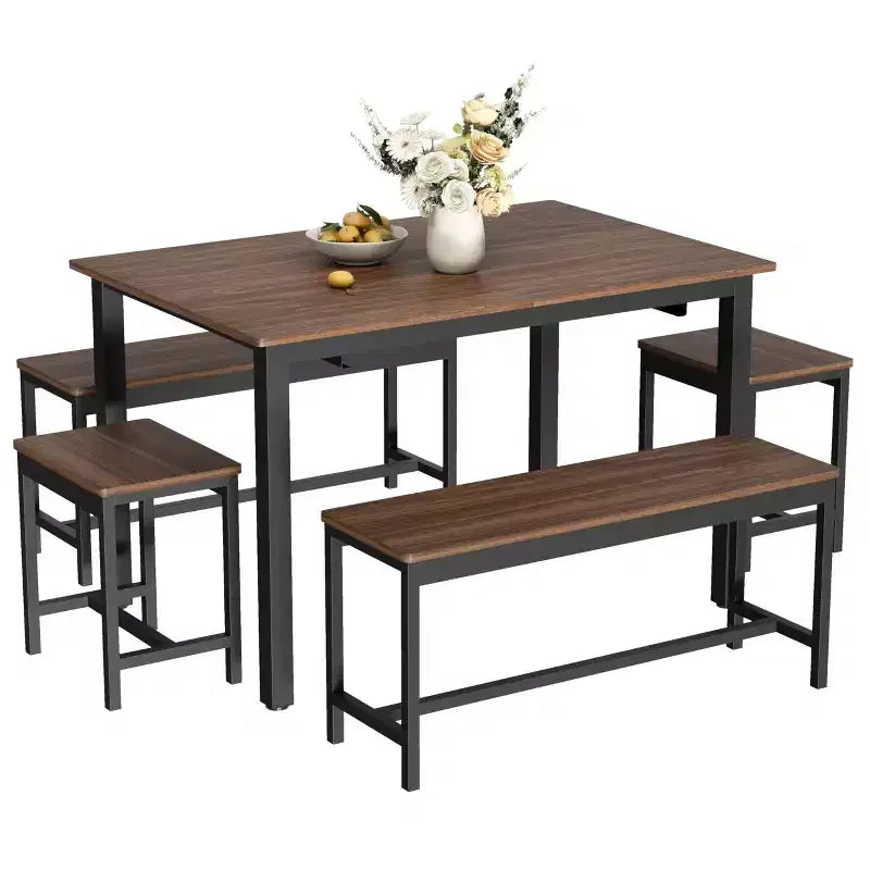 Set tavolo da pranzo allungabile, rettangolare, nero/marrone, 4-6 posti