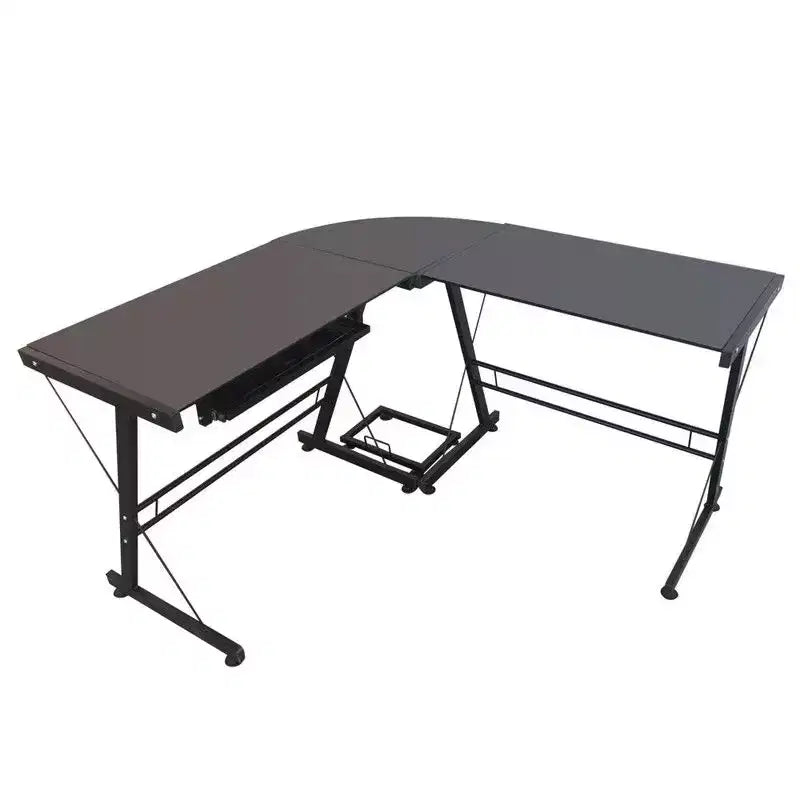 L-Shaped Durable Stalinite Splicing Computer Desk 402C Black