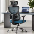 MAYEERTY Ergonomic Mesh Home Office Chair - With Headrest, Adjustable Lumbar Support & 3D Armrests (Blue)