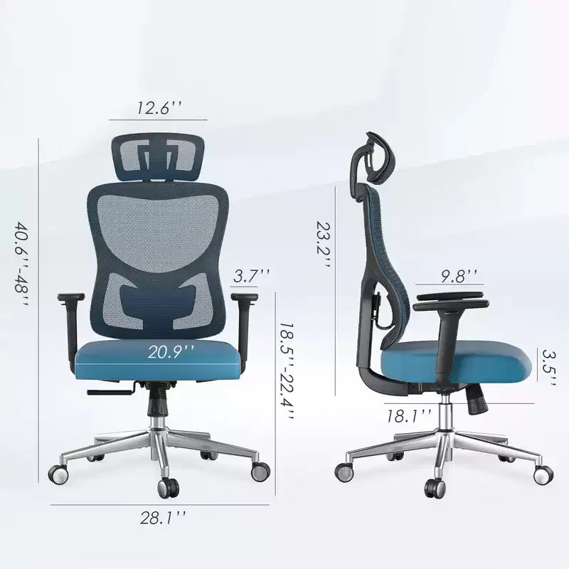 Sedia da ufficio bassa in rete blu, schienale regolabile, 1 posto