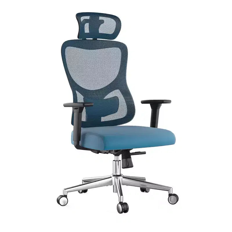 Sedia da ufficio bassa in rete blu, schienale regolabile, 1 posto