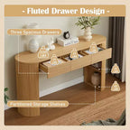 Console da ingresso curva retrò Espresso/Naturale con 3 cassetti, montaggio da 1 persona