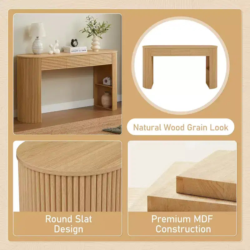 Console da ingresso curva retrò Espresso/Naturale con 3 cassetti, montaggio da 1 persona