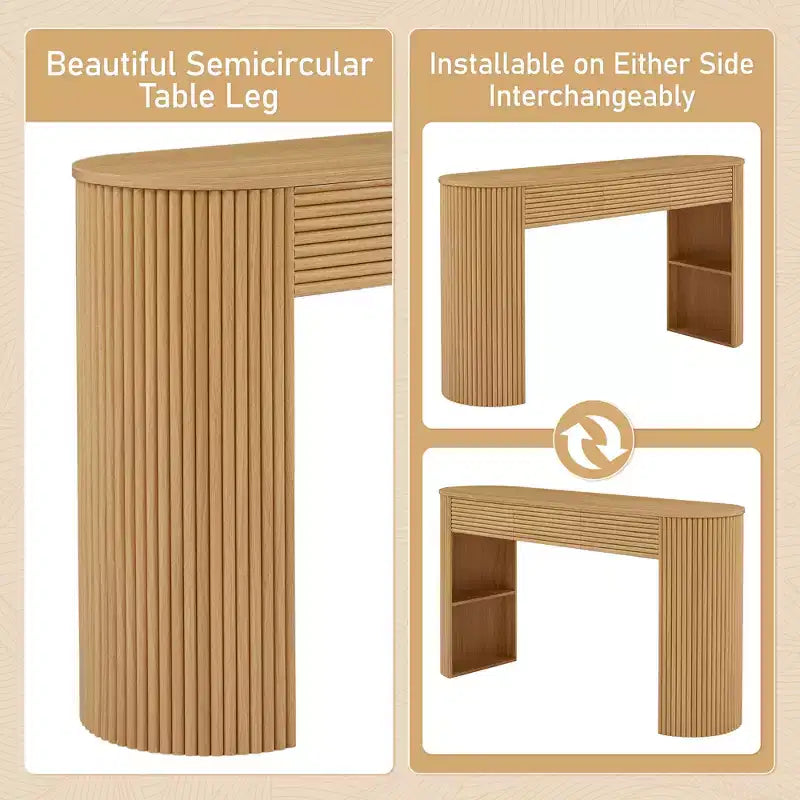 Console da ingresso curva retrò Espresso/Naturale con 3 cassetti, montaggio da 1 persona