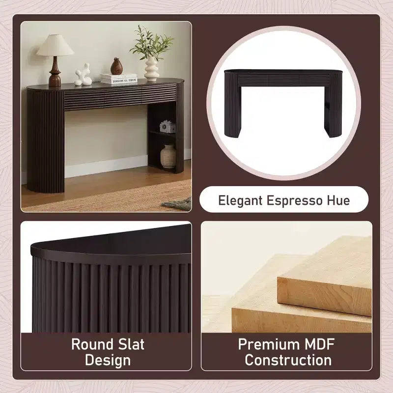 Console da ingresso curva retrò Espresso/Naturale con 3 cassetti, montaggio da 1 persona