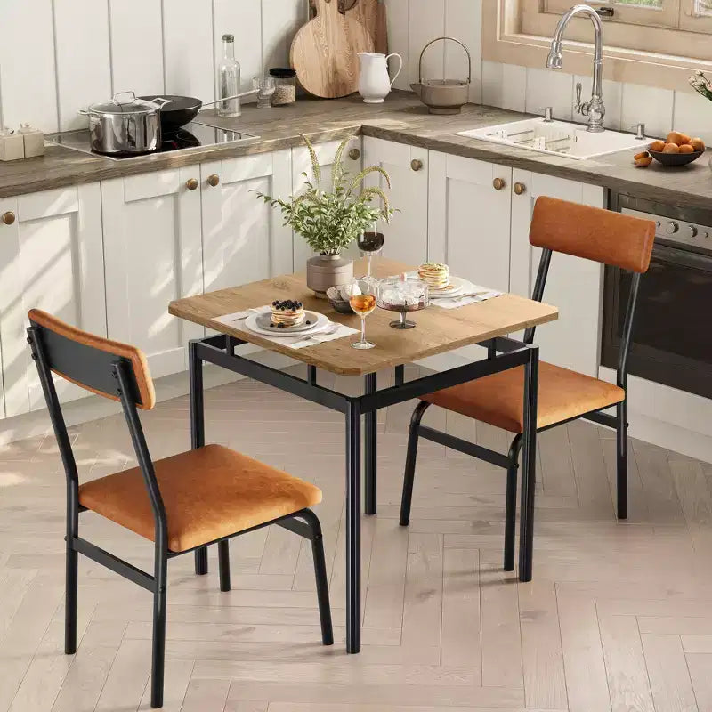 Set da pranzo 3 pezzi nero/marrone, tavolo in legno e 2 sedie in ecopelle, 2 posti a sedere