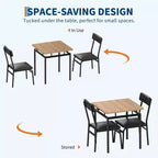 Set da pranzo 3 pezzi nero/marrone, tavolo in legno e 2 sedie in ecopelle, 2 posti a sedere