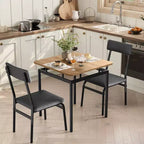 Set da pranzo 3 pezzi nero/marrone, tavolo in legno e 2 sedie in ecopelle, 2 posti a sedere