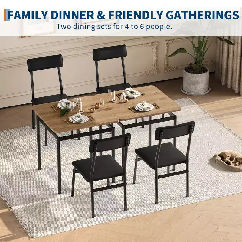 Set da pranzo 3 pezzi nero/marrone, tavolo in legno e 2 sedie in ecopelle, 2 posti a sedere