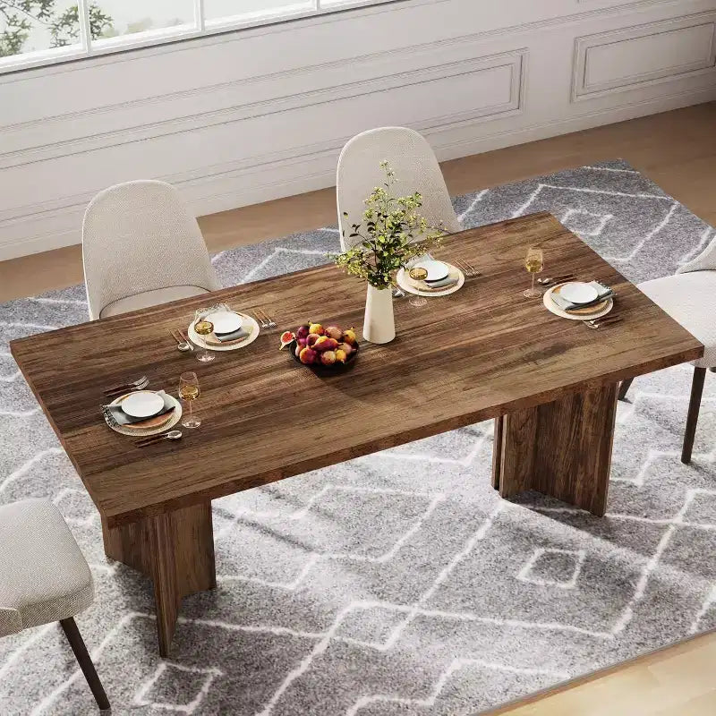 Tavolo da pranzo rettangolare in legno grigio scuro/noce scuro/naturale/noce, 6 posti