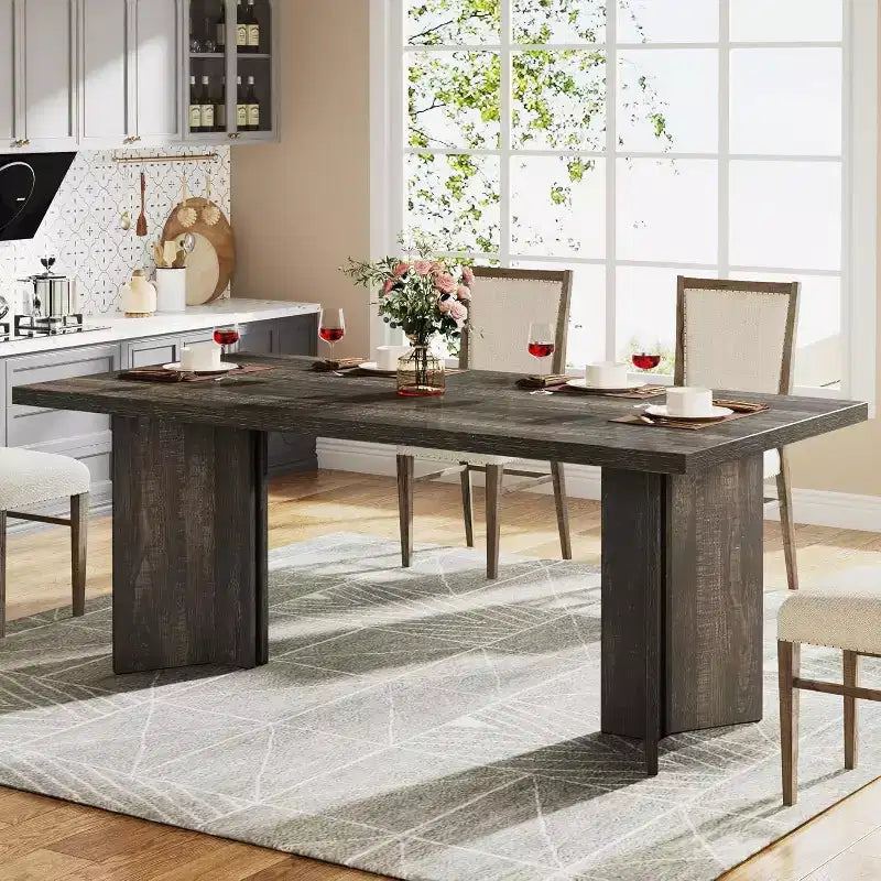 Tavolo da pranzo rettangolare in legno grigio scuro/noce scuro/naturale/noce, 6 posti