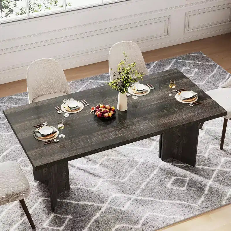 Tavolo da pranzo rettangolare in legno grigio scuro/noce scuro/naturale/noce, 6 posti