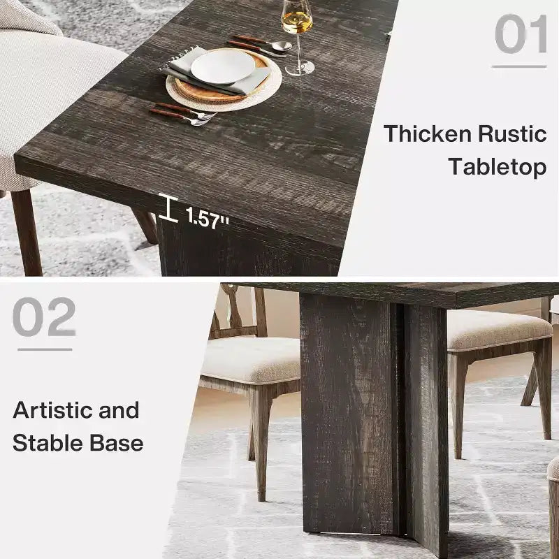 Tavolo da pranzo rettangolare in legno grigio scuro/noce scuro/naturale/noce, 6 posti