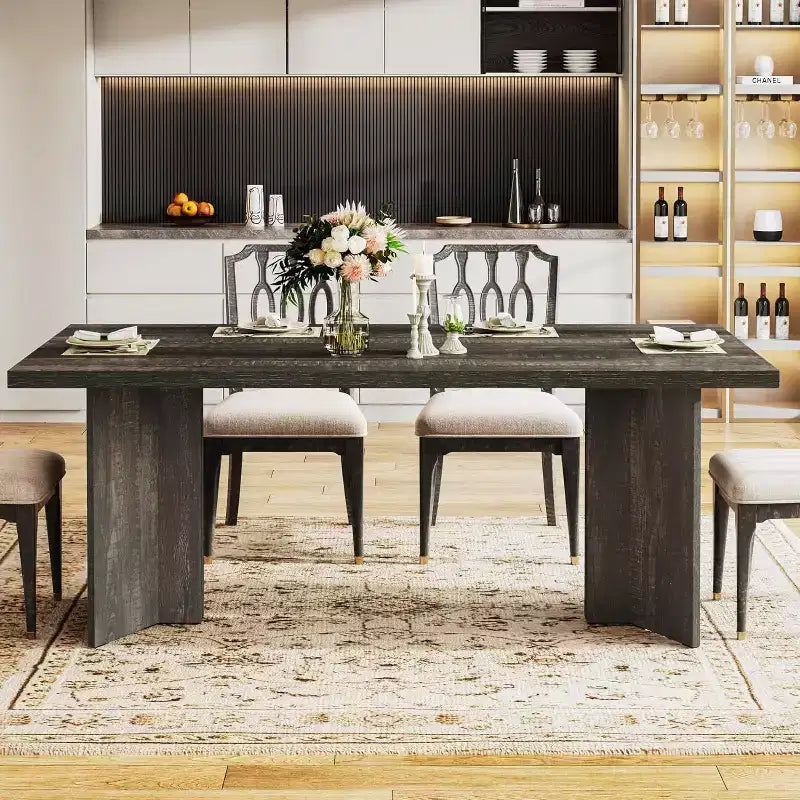 Okak Vintage Wood Large Executive Desk Rectangle Dining Table,Long Modern Kitchen Dinner Table for Dining Room,Breakfast Nook