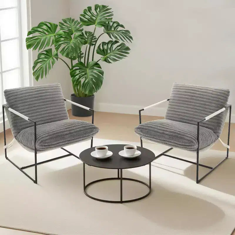 Poltrona imbottita accentuata beige / nera / grigio scuro / grigio chiaro, struttura in metallo, seduta singola