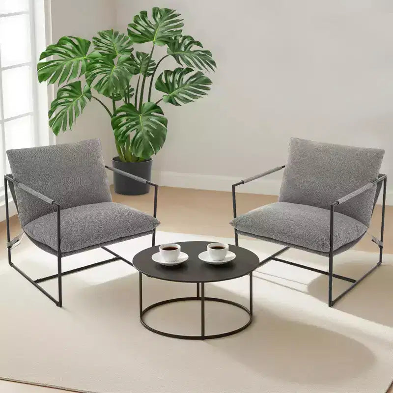 Poltrona imbottita accentuata beige / nera / grigio scuro / grigio chiaro, struttura in metallo, seduta singola