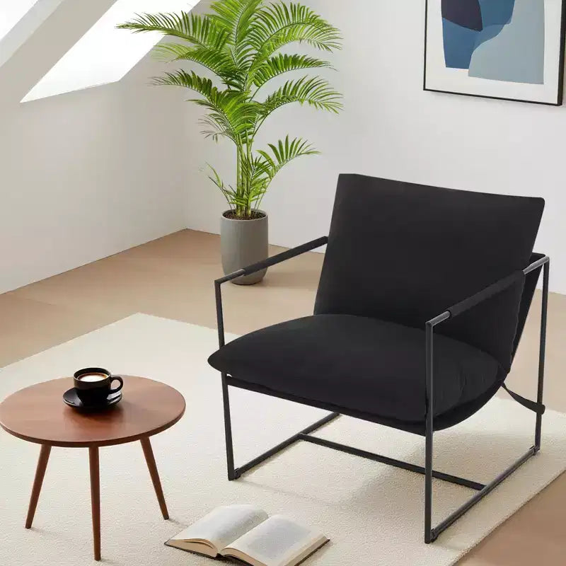 Poltrona imbottita accentuata beige / nera / grigio scuro / grigio chiaro, struttura in metallo, seduta singola