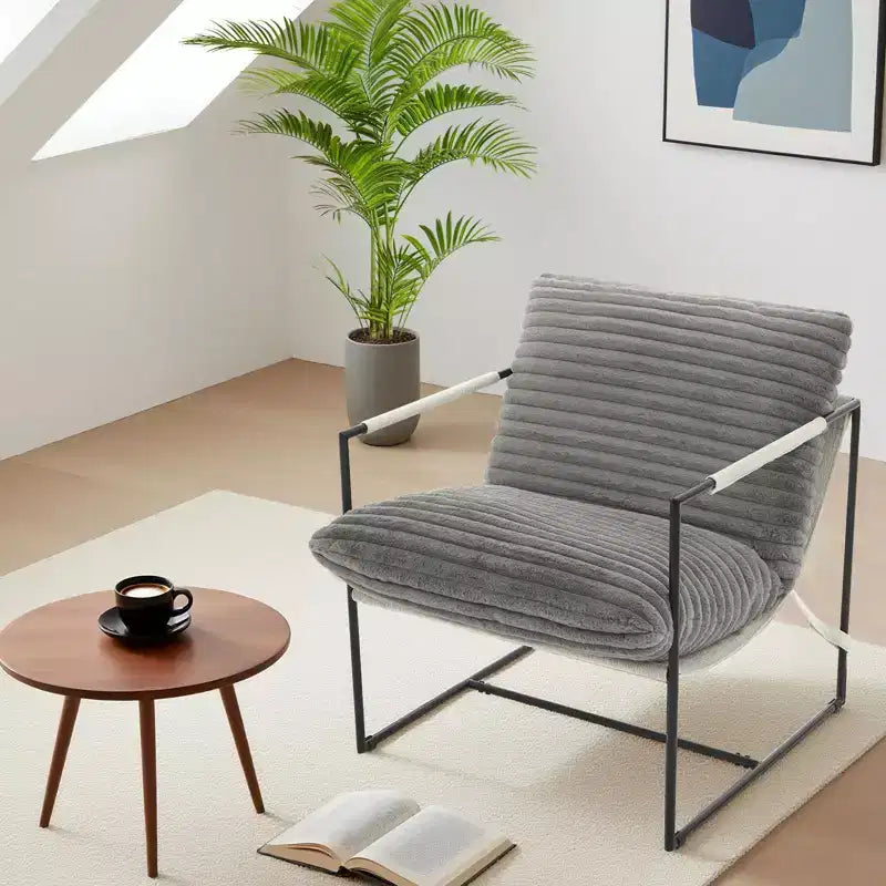 Poltrona imbottita accentuata beige / nera / grigio scuro / grigio chiaro, struttura in metallo, seduta singola