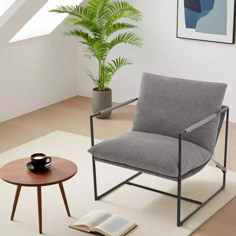 Poltrona imbottita accentuata beige / nera / grigio scuro / grigio chiaro, struttura in metallo, seduta singola