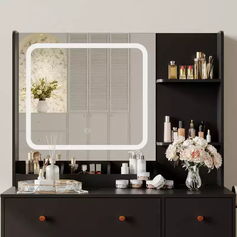 Set Toeletta Nera a LED con Sgabello, Utente Singolo