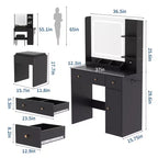 Set Toeletta Nera a LED con Sgabello, Utente Singolo