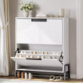 Coolmee Shoe Storage Cabinet with 2 Flip Drawers, Freestanding Shoe Organizer, Narrow Shoe Rack Cabinet for Entryway, Foyer, Hallway, Living Room