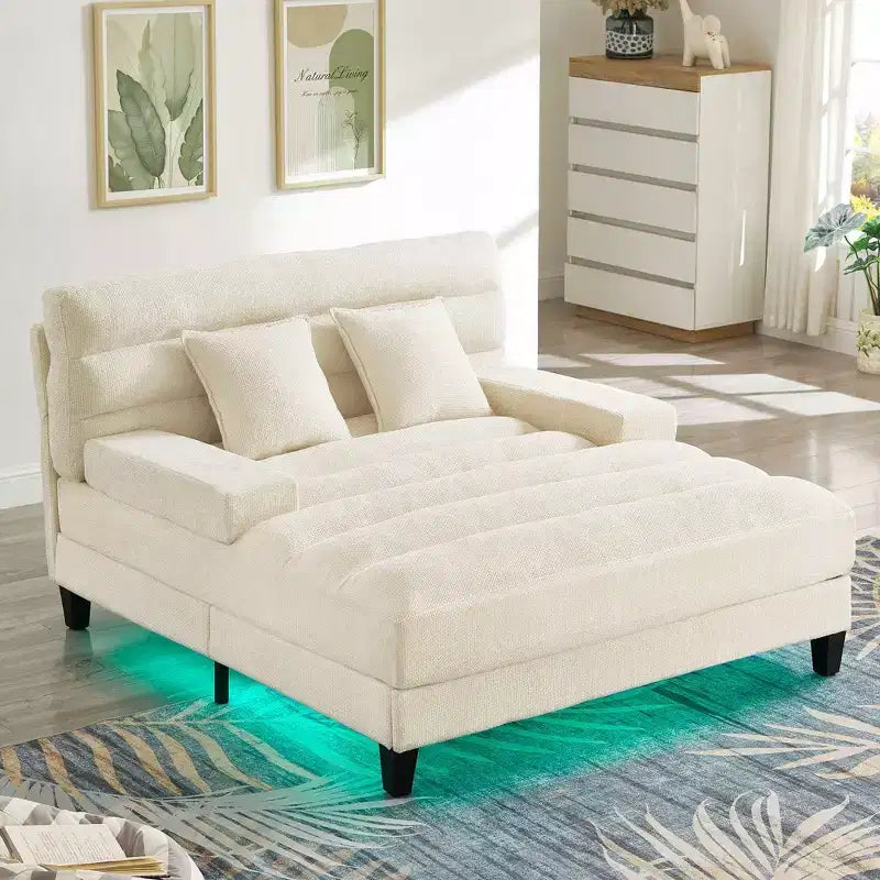 Okak Modern Comfy Chaise Lounge Sleeper Sofa Bed with Adjustable Backrest & LED Light,Upholstered Deep Seat Sofa Couch for Living Room