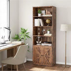 Libreria a 6 Ripiani con Ante Alta 181 cm – Stile Industriale Rustico, Nero / Marrone / Rovere Scuro / Grigio / Bianco, per 1
