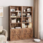 Libreria a 6 Ripiani con Ante Alta 181 cm – Stile Industriale Rustico, Nero / Marrone / Rovere Scuro / Grigio / Bianco, per 1