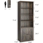 Libreria a 6 Ripiani con Ante Alta 181 cm – Stile Industriale Rustico, Nero / Marrone / Rovere Scuro / Grigio / Bianco, per 1
