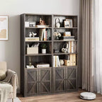 Libreria a 6 Ripiani con Ante Alta 181 cm – Stile Industriale Rustico, Nero / Marrone / Rovere Scuro / Grigio / Bianco, per 1