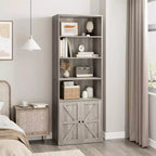 Libreria a 6 Ripiani con Ante Alta 181 cm – Stile Industriale Rustico, Nero / Marrone / Rovere Scuro / Grigio / Bianco, per 1