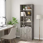 Libreria a 6 Ripiani con Ante Alta 181 cm – Stile Industriale Rustico, Nero / Marrone / Rovere Scuro / Grigio / Bianco, per 1