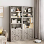 Libreria a 6 Ripiani con Ante Alta 181 cm – Stile Industriale Rustico, Nero / Marrone / Rovere Scuro / Grigio / Bianco, per 1