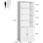 Libreria a 6 Ripiani con Ante Alta 181 cm – Stile Industriale Rustico, Nero / Marrone / Rovere Scuro / Grigio / Bianco, per 1