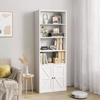 Libreria a 6 Ripiani con Ante Alta 181 cm – Stile Industriale Rustico, Nero / Marrone / Rovere Scuro / Grigio / Bianco, per 1