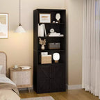 Libreria a 6 Ripiani con Ante Alta 181 cm – Stile Industriale Rustico, Nero / Marrone / Rovere Scuro / Grigio / Bianco, per 1