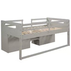 Letto a soppalco basso per ragazzi con 2 ripiani e 2 cassetti, colore espresso antico/grigio/bianco