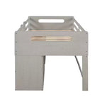 Letto a soppalco basso per ragazzi con 2 ripiani e 2 cassetti, colore espresso antico/grigio/bianco