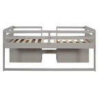 Letto a soppalco basso per ragazzi con 2 ripiani e 2 cassetti, colore espresso antico/grigio/bianco