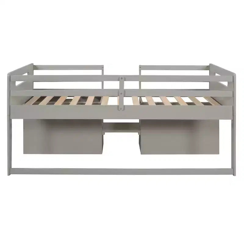 Letto a soppalco basso per ragazzi con 2 ripiani e 2 cassetti, colore espresso antico/grigio/bianco