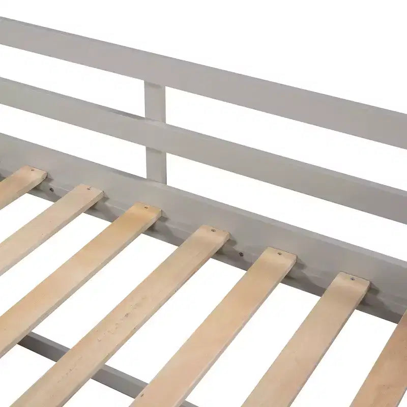 Letto a soppalco basso per ragazzi con 2 ripiani e 2 cassetti, colore espresso antico/grigio/bianco