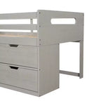 Letto a soppalco basso per ragazzi con 2 ripiani e 2 cassetti, colore espresso antico/grigio/bianco