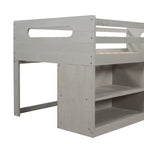 Letto a soppalco basso per ragazzi con 2 ripiani e 2 cassetti, colore espresso antico/grigio/bianco