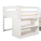 Letto a soppalco basso per ragazzi con 2 ripiani e 2 cassetti, colore espresso antico/grigio/bianco